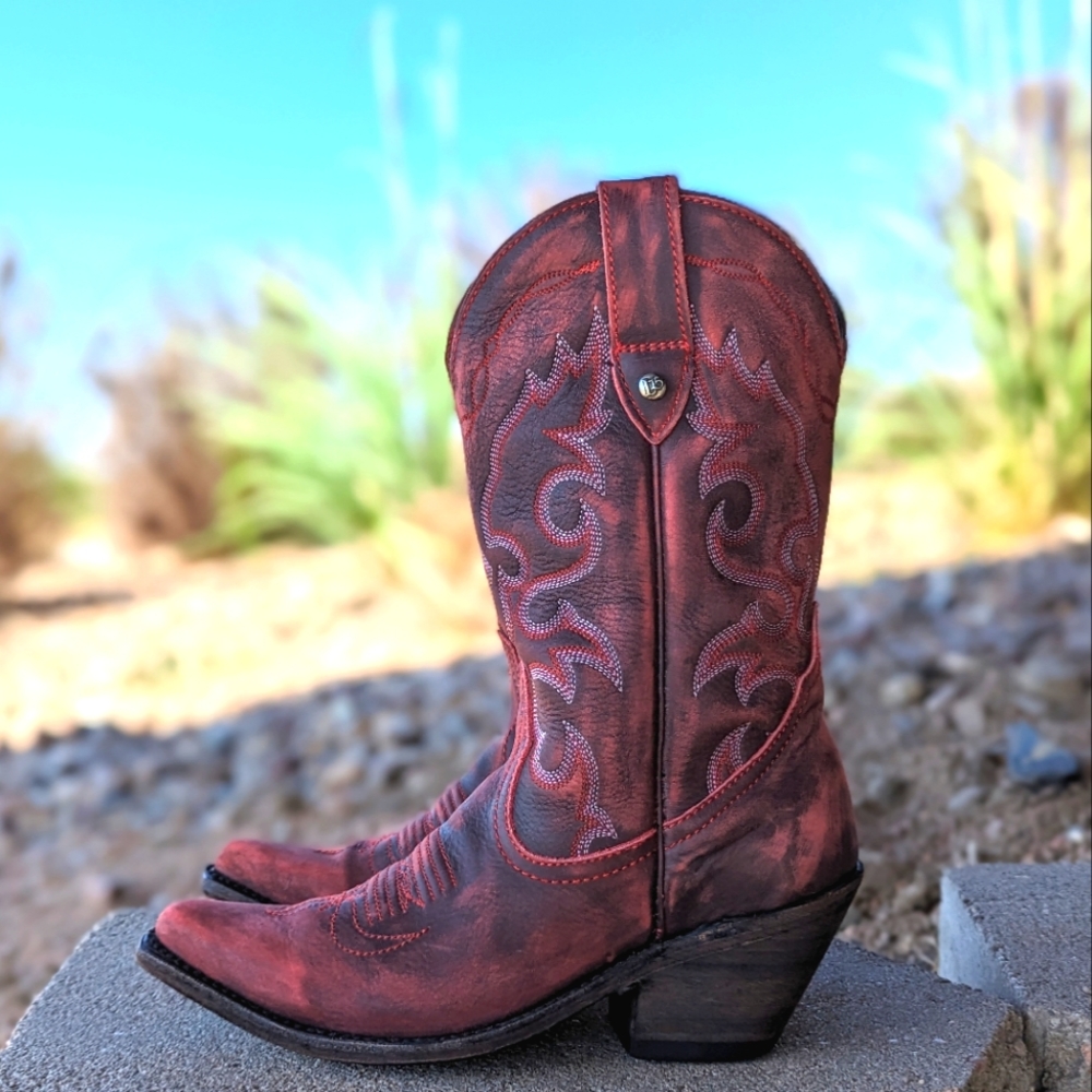LIBERTY BLACK LB711219C Sienna classic snip toe cowgirl boot Vintage Rojo Red 7 - Picture 5 of 16